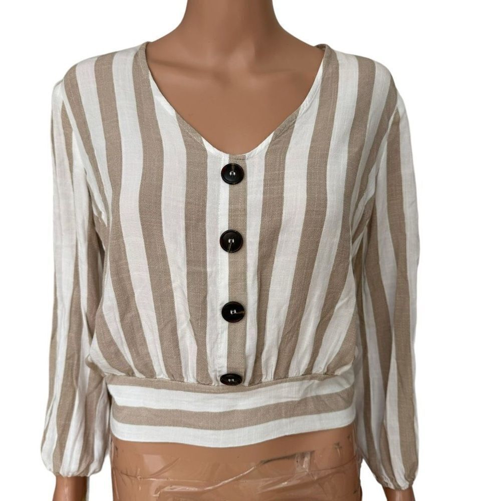 Kaii Women's striped Blouse ties in the back size L